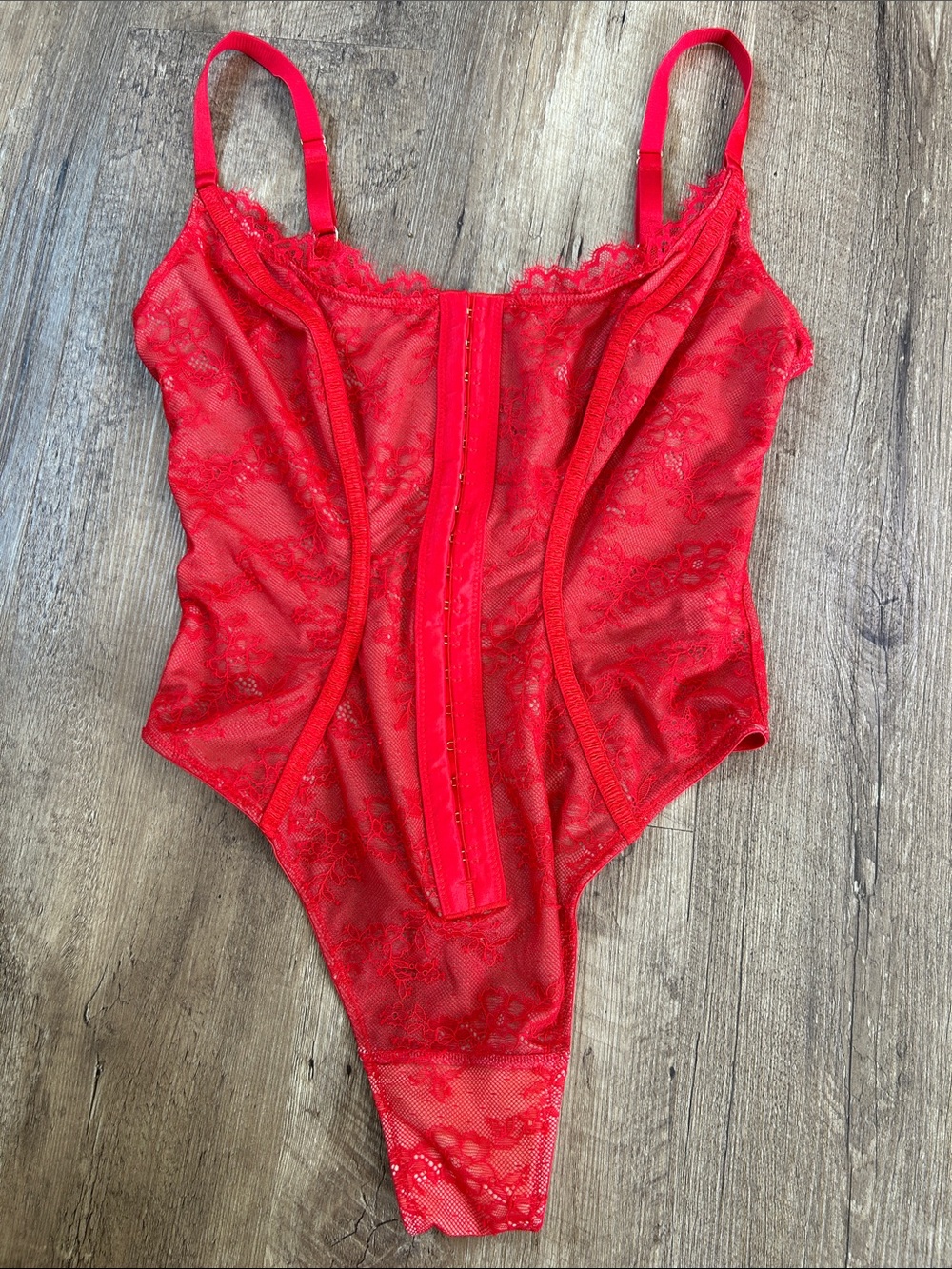 Red Lace Bodysuit with Front Hook Closure - Women Intimates